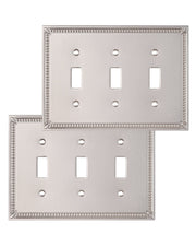 DEWENWILS 2 Pack Zinc Alloy Wall Plate Covers, 6.77"×4.84" Triple Toggle Outlet Cover, Satin Nickel Finish Light Switch Plate Cover, Sunken Pearls Decorative Wall Plates Electrical Outlet Cover-HTXP04F