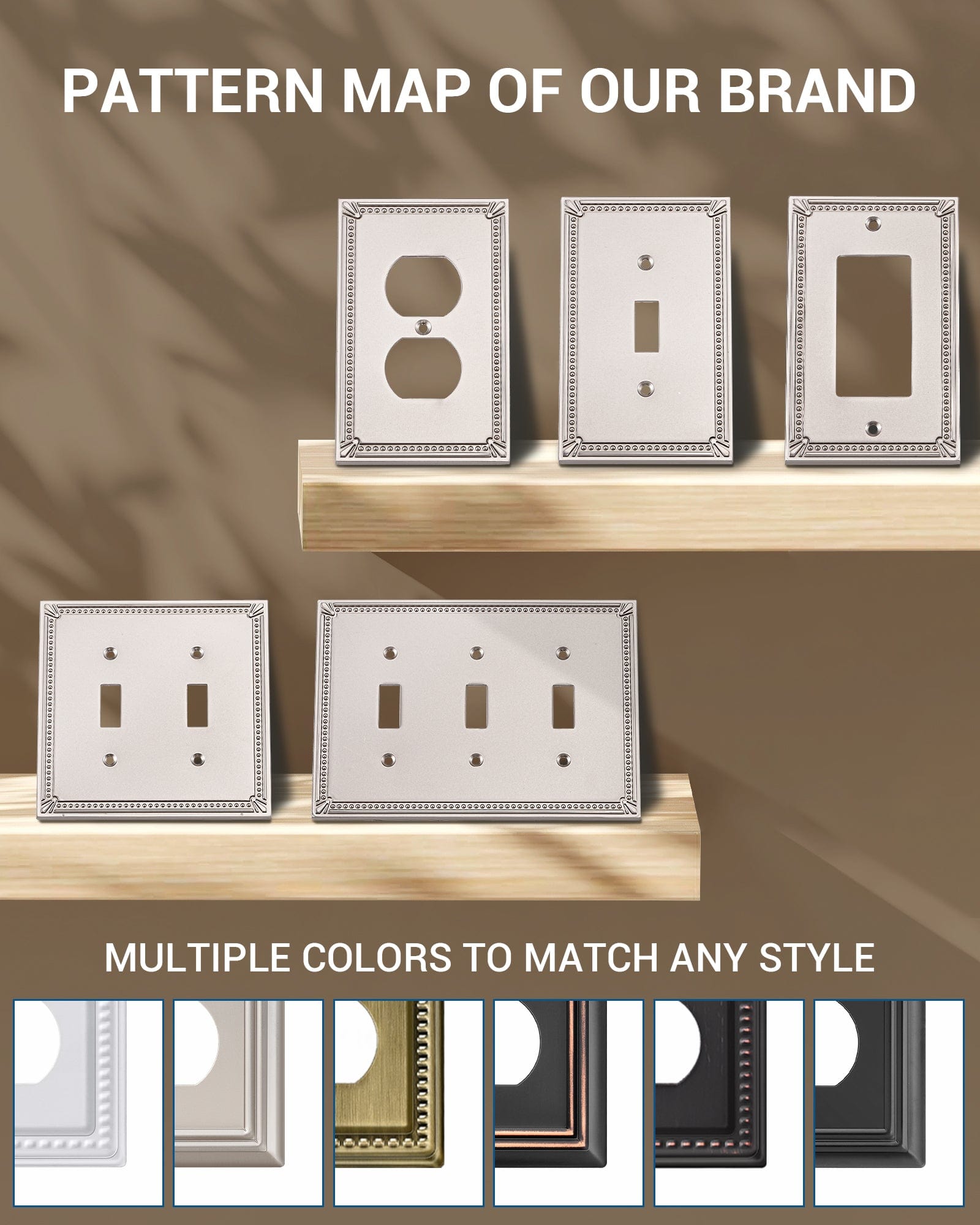 DEWENWILS 2 Pack Zinc Alloy Wall Plate Covers, 6.77"×4.84" Triple Toggle Outlet Cover, Satin Nickel Finish Light Switch Plate Cover, Sunken Pearls Decorative Wall Plates Electrical Outlet Cover-HTXP04F