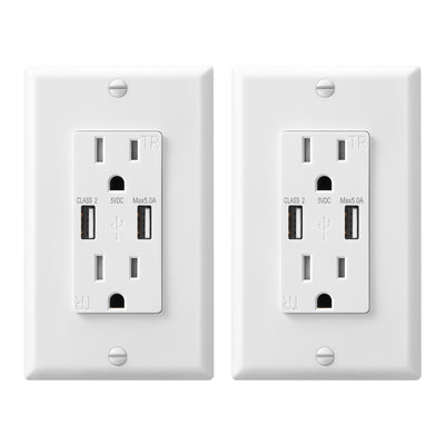 DEWENWILS 2-Pack USB Outlet, 5.0A Dual High Speed USB Ports, 15Amp Tamper-Resistant Receptacles USB Wall Outlets, Wall Plate Included-HUWS01A