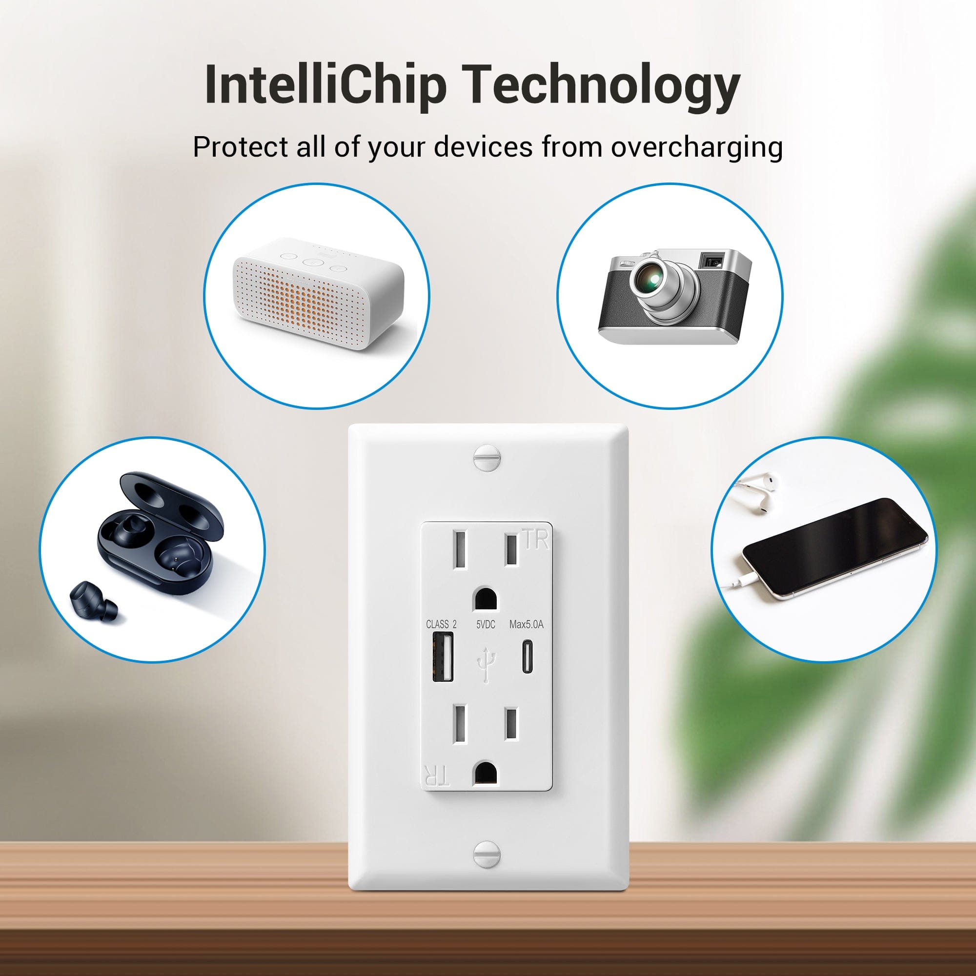 T5632-SW - 3.6A USB Type-A/Type-A Wall Outlet Charger With 15A Tamper-Resistant Receptacles In White - | Products