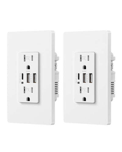 DEWENWILS 2 Pack USB Outlet, 3-Port USB (2 USB A & 1 USB C), White-HUWS03A