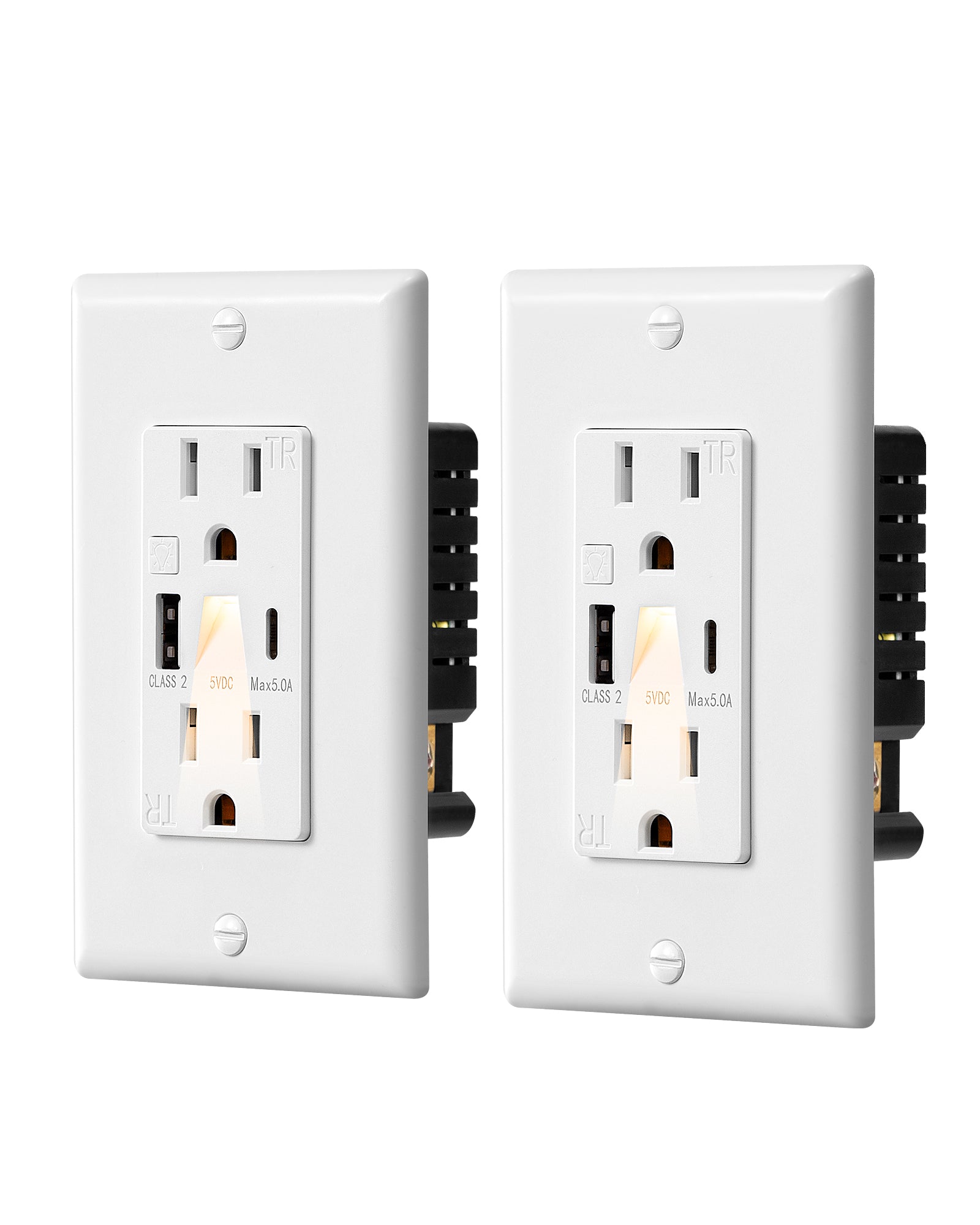 DEWENWILS USB Outlet with LED Night Light, 5V 4.8A Tamper-Resistant USB Wall Outlets with USB-A & USB-C Ports, Wall Plate for Kitchen, Bathroom, Office, White, 2 Pack-HUWS04B