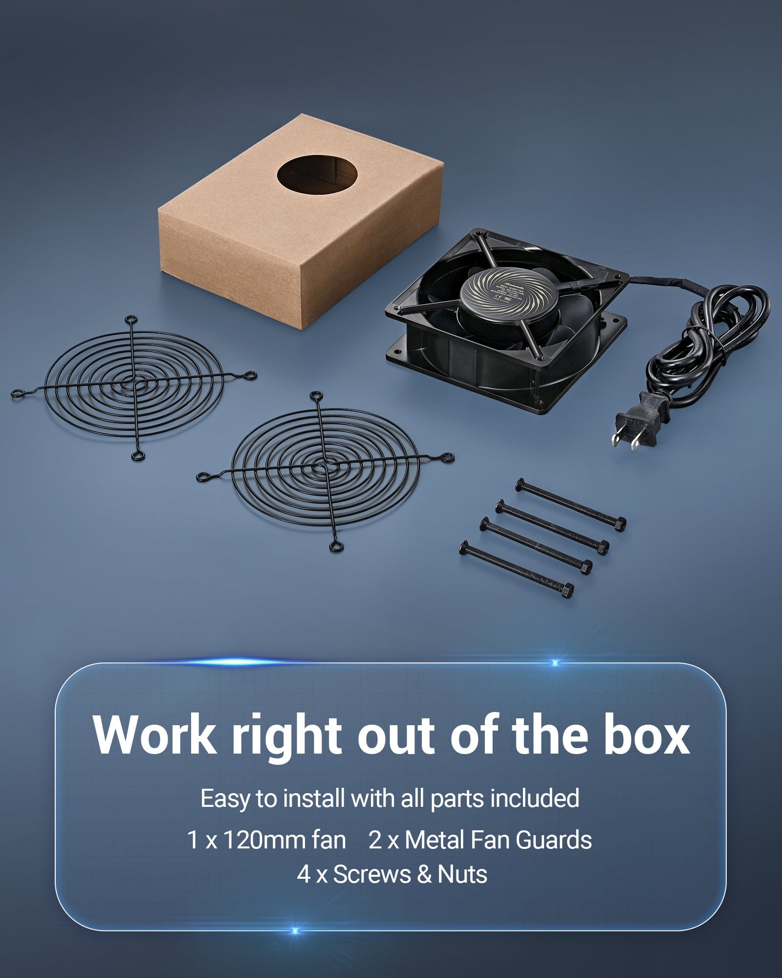 DEWENWILS 2 Pack 120V AC Fan, Waterproof Exhaust Fan 120mm, 18W 2850RPM 90CFM, DIY Cooling Fan for Refrigerator, Computer Case, Compressor Engine, Generator-HVEF10A