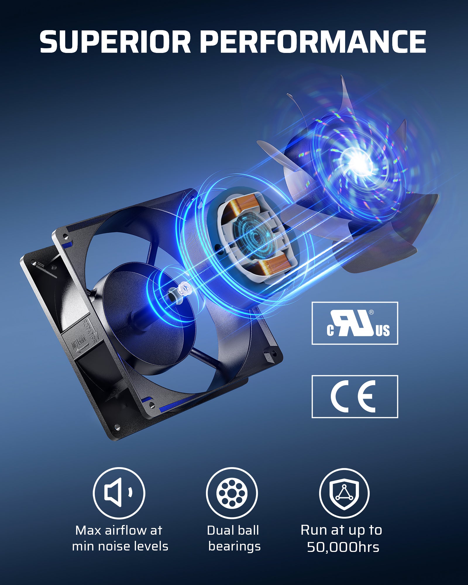 DEWENWILS 120V AC Fan, Waterproof Exhaust Fan 120mm, 18W 2850RPM 90CFM, DIY Cooling Fan for Refrigerator, Computer Case, Compressor Engine, Generator-HVEF10C