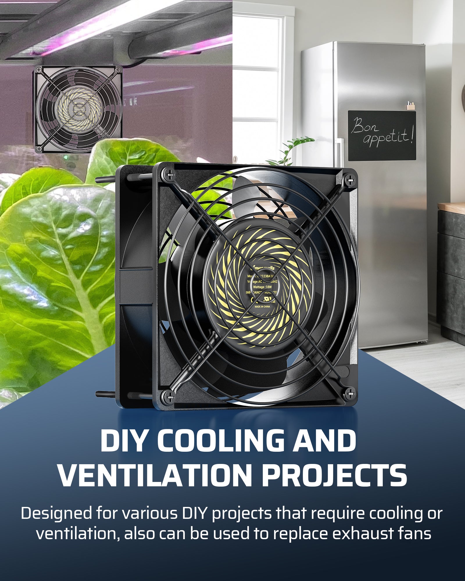 DEWENWILS 120V AC Fan, Waterproof Exhaust Fan 120mm, 18W 2850RPM 90CFM, DIY Cooling Fan for Refrigerator, Computer Case, Compressor Engine, Generator-HVEF10C