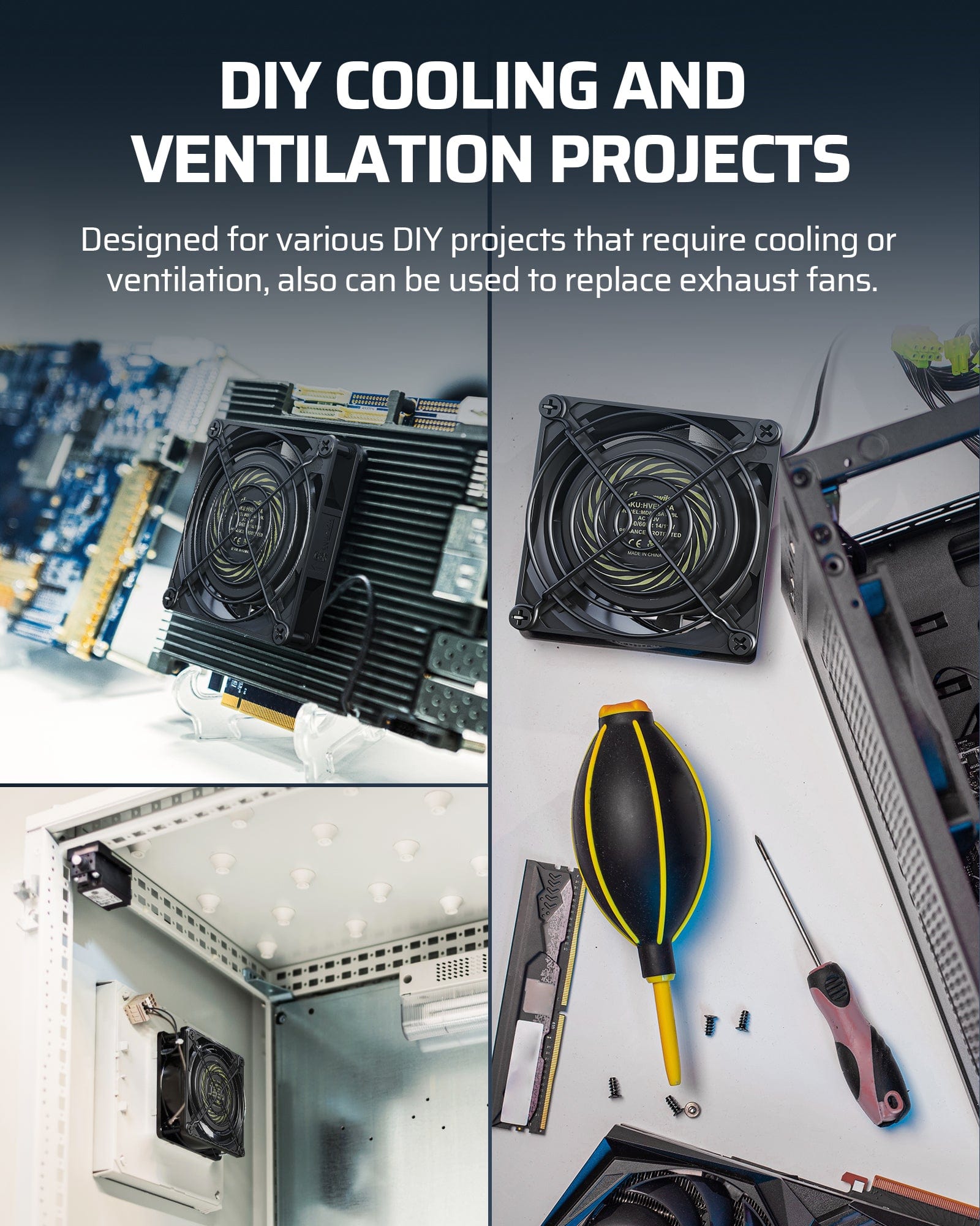 DEWENWILS 2 Pack 120V AC Fan, Waterproof Exhaust Fan 80mm, 14W 2470RPM 21CFM, DIY Cooling Fan for Refrigerator, Computer Case, Compressor Engine, Generator-HVEF11A