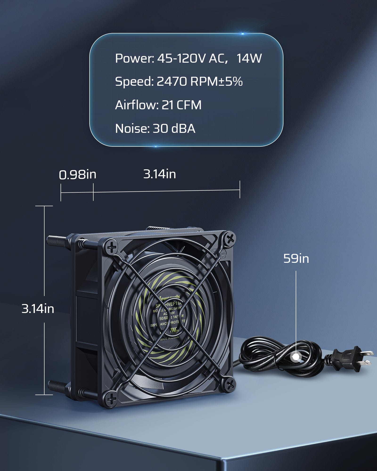DEWENWILS 80mm Case Fan AC 120V Fan with Speed Control, Quiet DIY Cooling Ventilation Exhaust Fan with 3-in-1 Pigtail, 21CFM, 2 Pack-HVEF11B