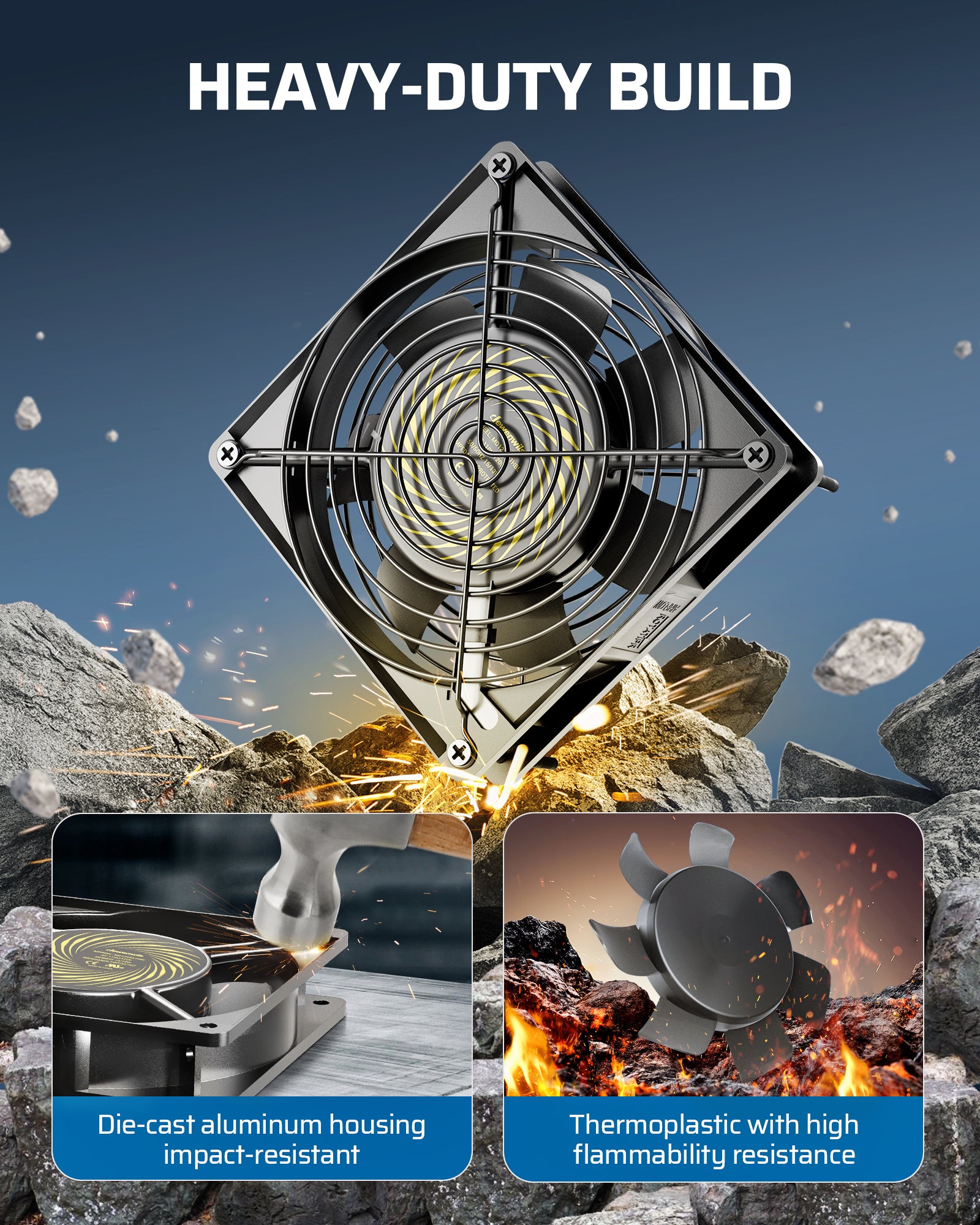 DEWENWILS 2 Pack 120V AC Fan, Waterproof Exhaust Fan 120mm, 13W 2800RPM 60CFM, DIY Cooling Fan for Refrigerator, Computer Case, Compressor Engine, Generator-HVEF12A