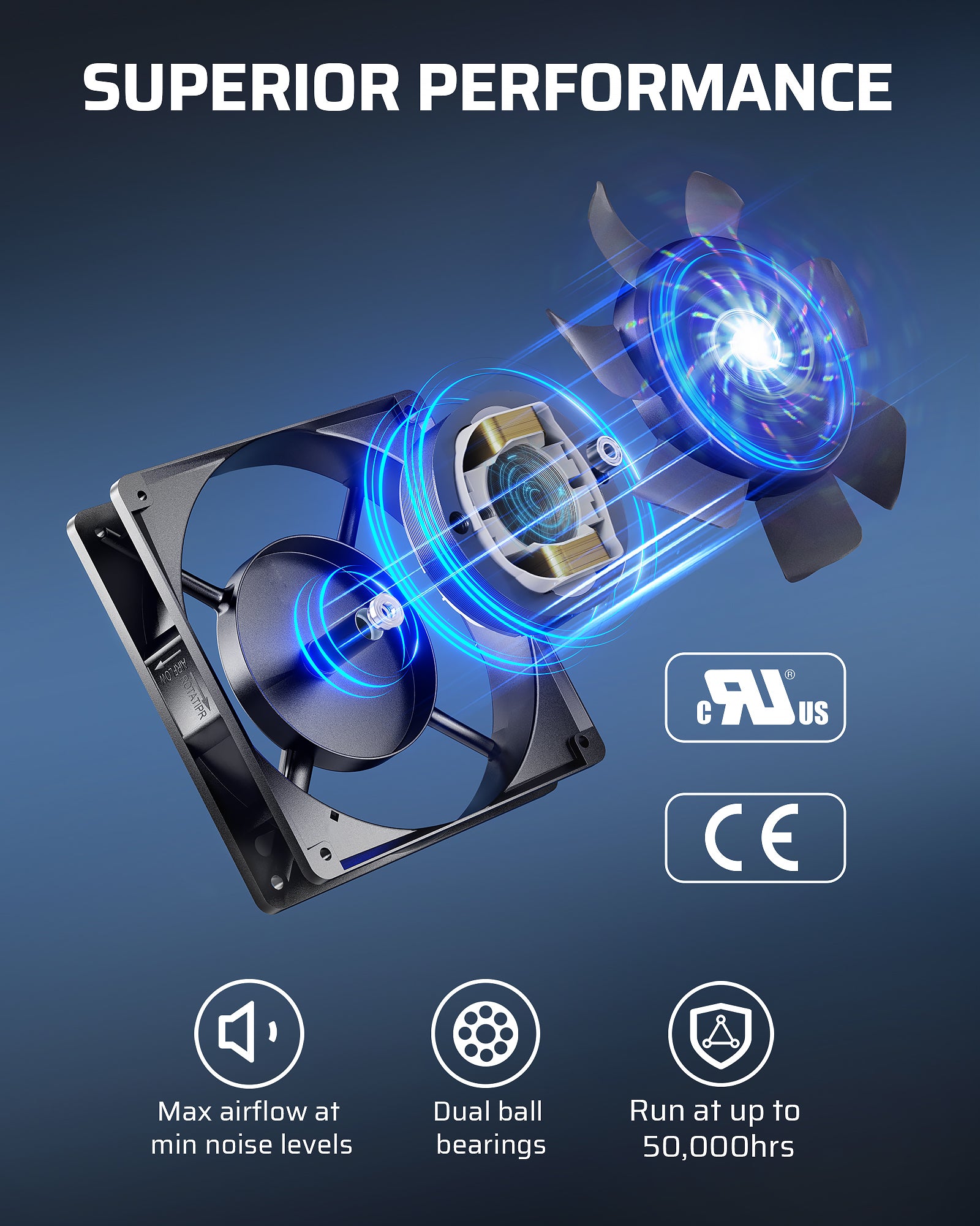 DEWENWILS 120V AC Fan, Waterproof Exhaust Fan 120mm, 13W 2800RPM 60CFM, DIY Cooling Fan for Refrigerator, Computer Case, Compressor Engine, Generator-HVEF12C