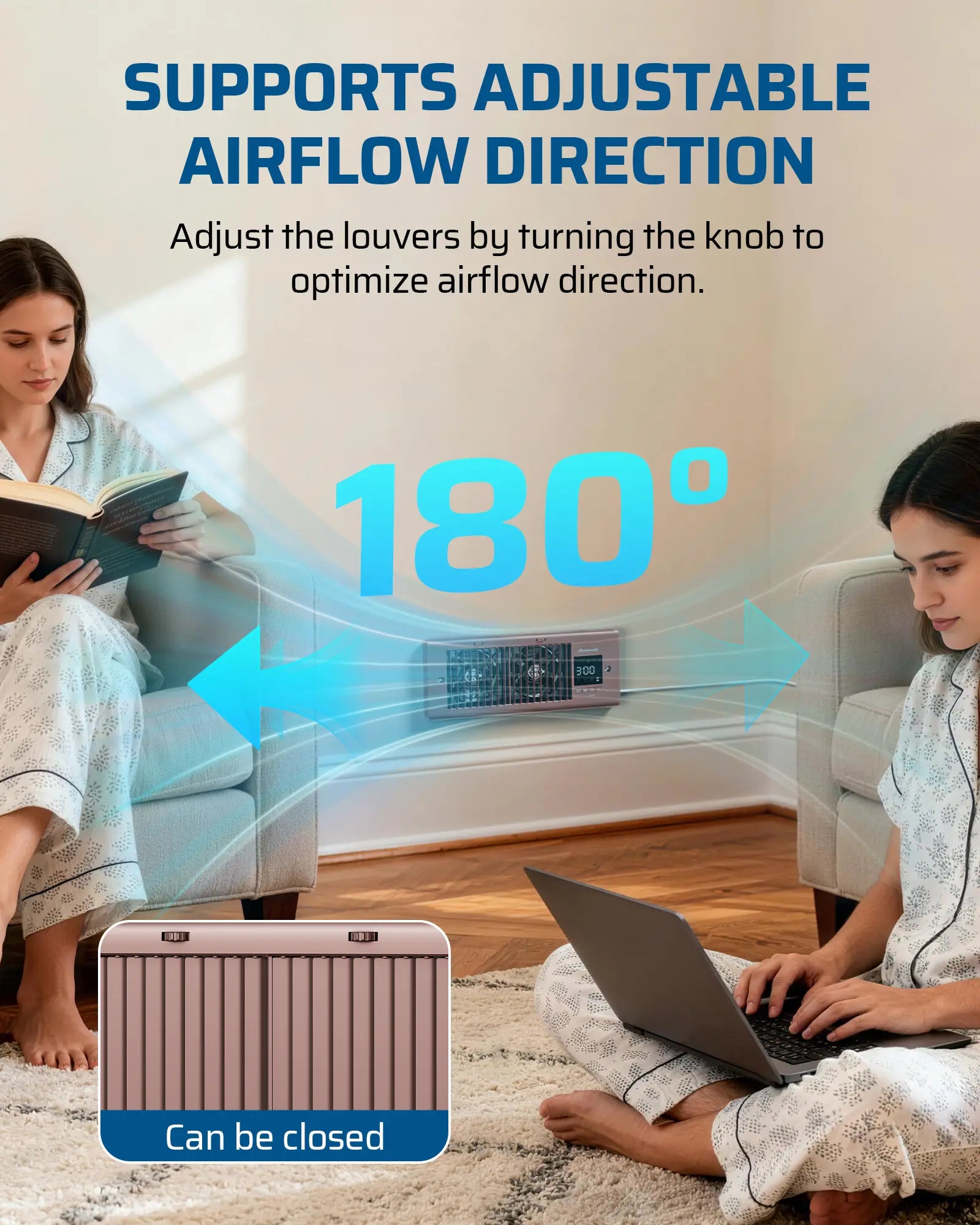 Register Booster Fan: Adjustable louvers with 180° airflow direction let you control and optimize airflow distribution by simply turning the knob for better ventilation efficiency