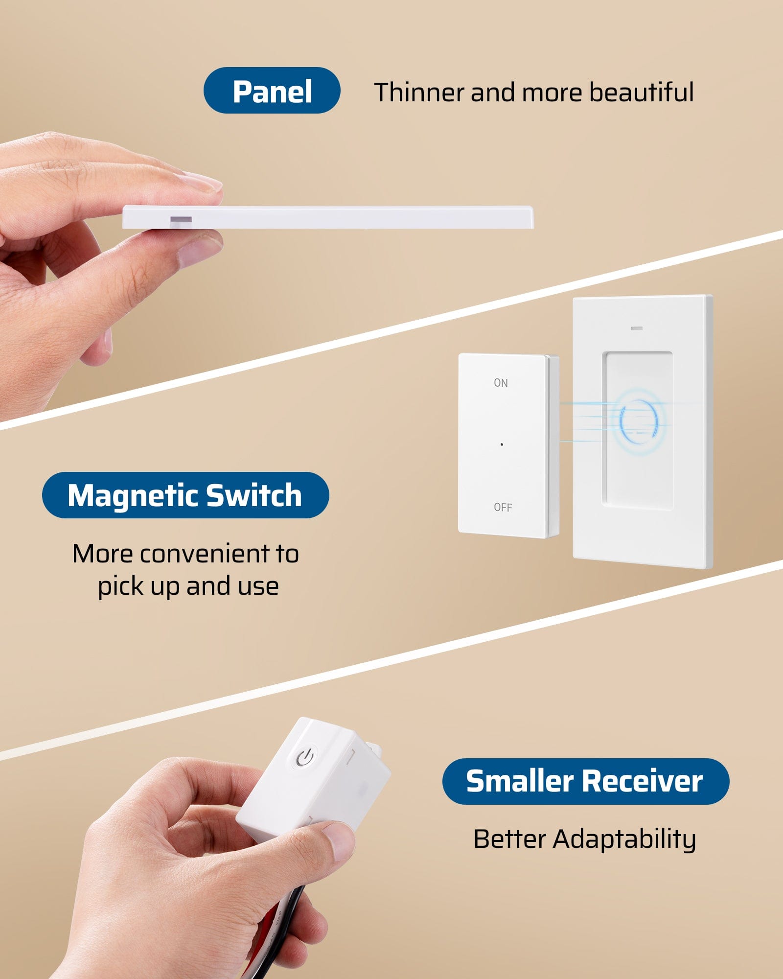DEWENWILS Wireless Light Switch and Receiver Kit,15A High Power, No in-Wall Wiring, Remote Control Wall Lighting Switch for Ceiling Light, Fan, Lamp, 100FT Range, Programmable-HWLS11G