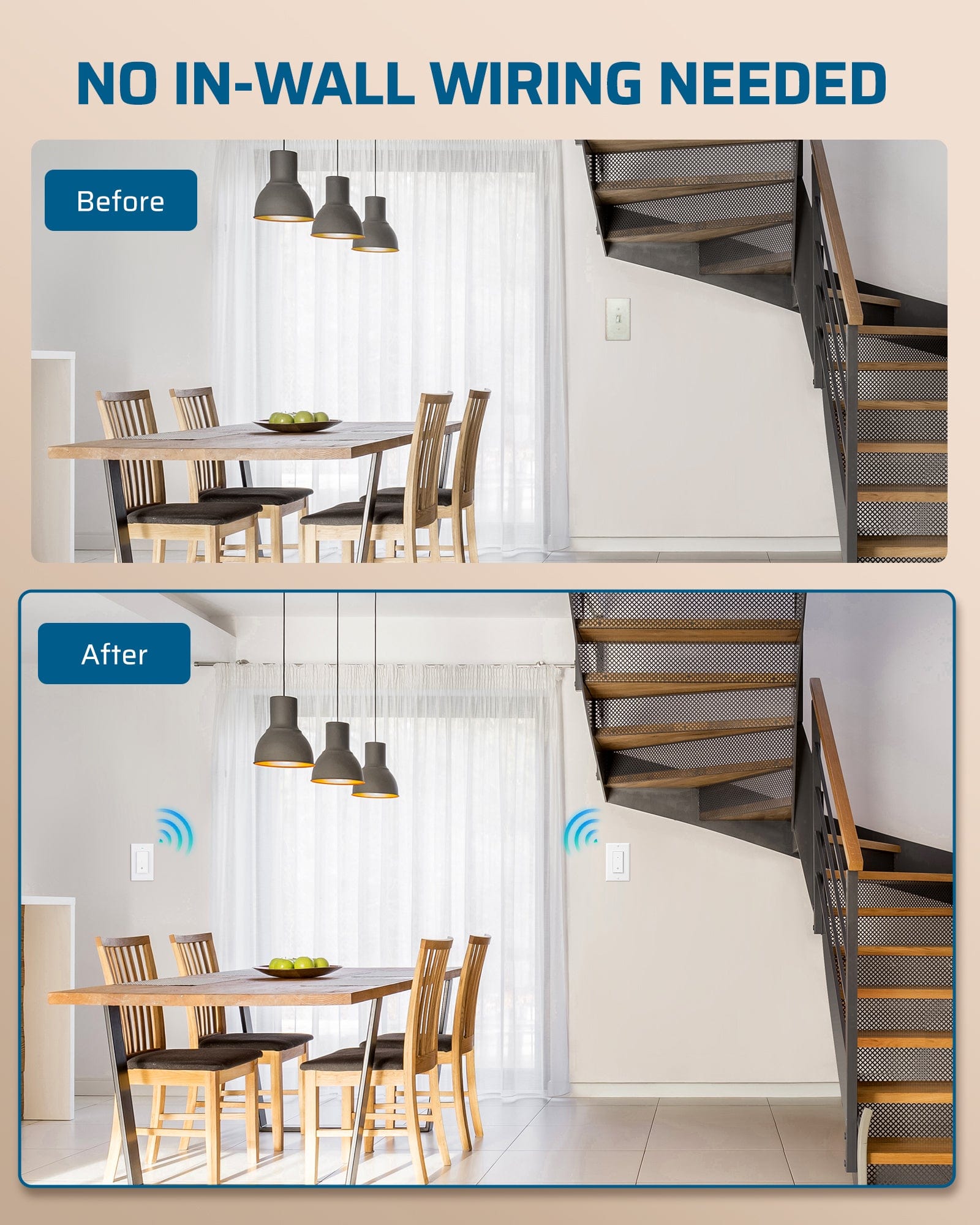 DEWENEILS 3 Way Wireless Light Switch, 125V Wireless Light Switch and Receiver Kit with Magnetic Panel, Ideal for Ceiling Light, Fan, Lamp, 100FT Range, Neutral Wire Needed-HWLS11H