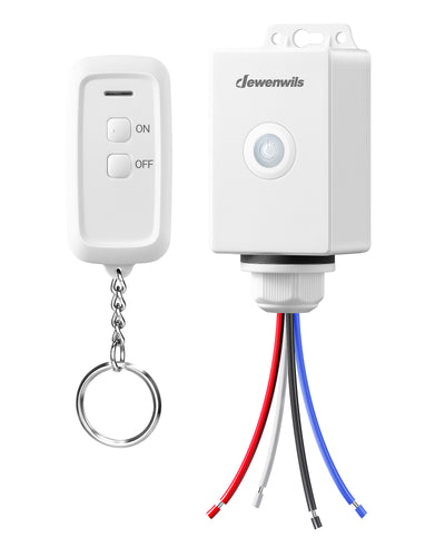 DEWENWILS Wireless Light Switch and Receiver Kit, 15A, No Wiring, 100Ft RF Range, Waterproof Wireless Light Switch, Wireless Remote Light Switch for Outdoor Lighting, Ceiling Lights, White-HWLS11M