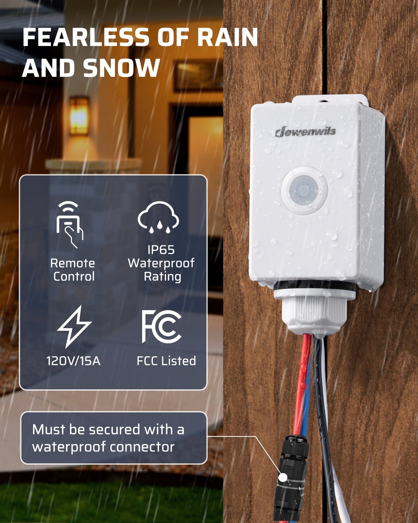 DEWENWILS Wireless Light Switch and Receiver Kit, 15A, No Wiring, 100Ft RF Range, Waterproof Wireless Light Switch, Wireless Remote Light Switch for Outdoor Lighting, Ceiling Lights, White-HWLS11M