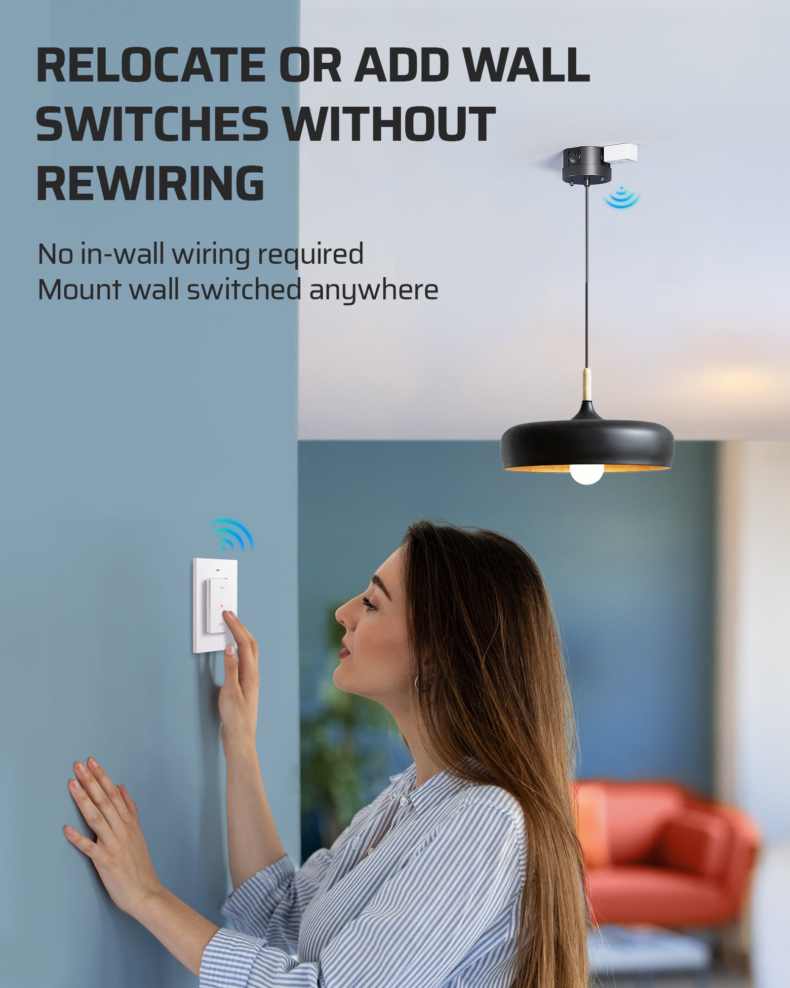 DEWENWILS Wireless Light Switch and Receiver Kit, 15A High Power Remote Light Switch, No Wiring & 100FT Range, Remote Light Switches Wireless, Wireless Switches for Lights, Fan, Lamp-HWLS11Q