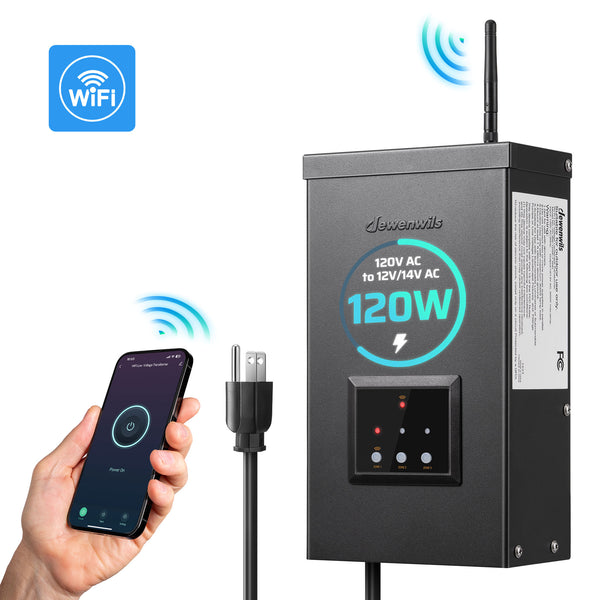 DEWENWILS 120W Wi-Fi Low Voltage Transformer, 3 Independent Outputs, 120V AC to 12V/14V AC, Low Voltage Landscape Transformer with Schedule & Timer, Work with Alexa & Google Assistant-HWLT03A