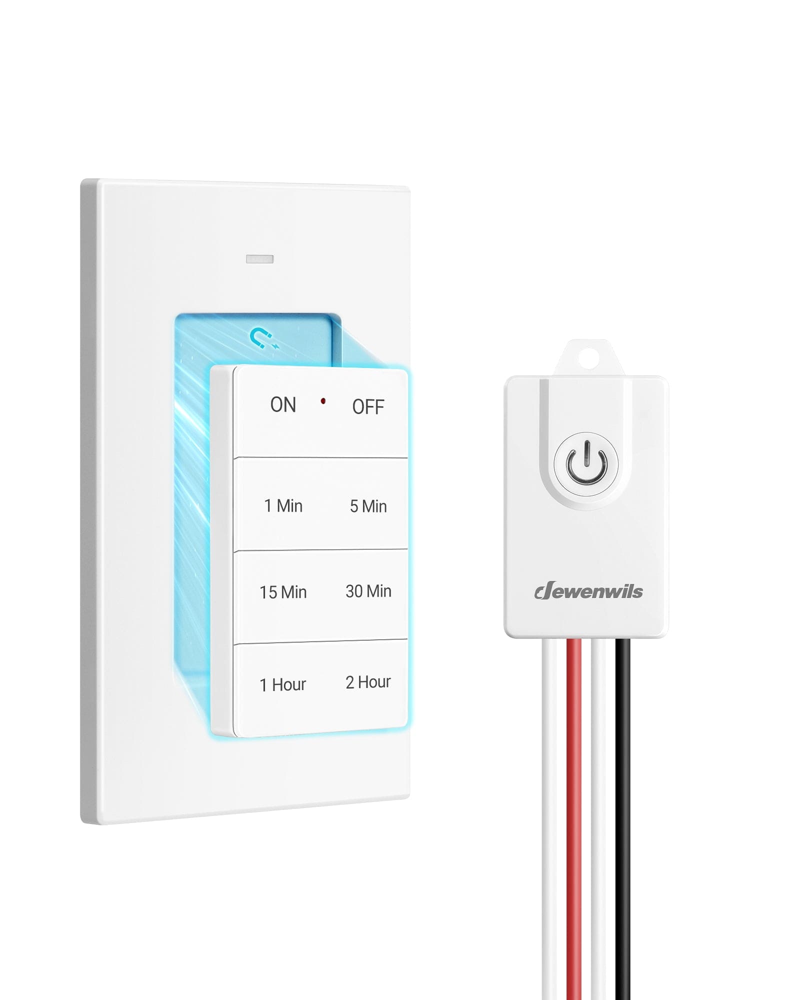 DEWENWILS Wireless Timer Light Switch, 1800W Timer Switch, 1-5-15-30mins, 1-2hours, Neutral Wire Needed, Light Switch Timer with Magnetic Switch for Bathroom Exhaust Fans, Indoor Automated Lighting-HWLT11G