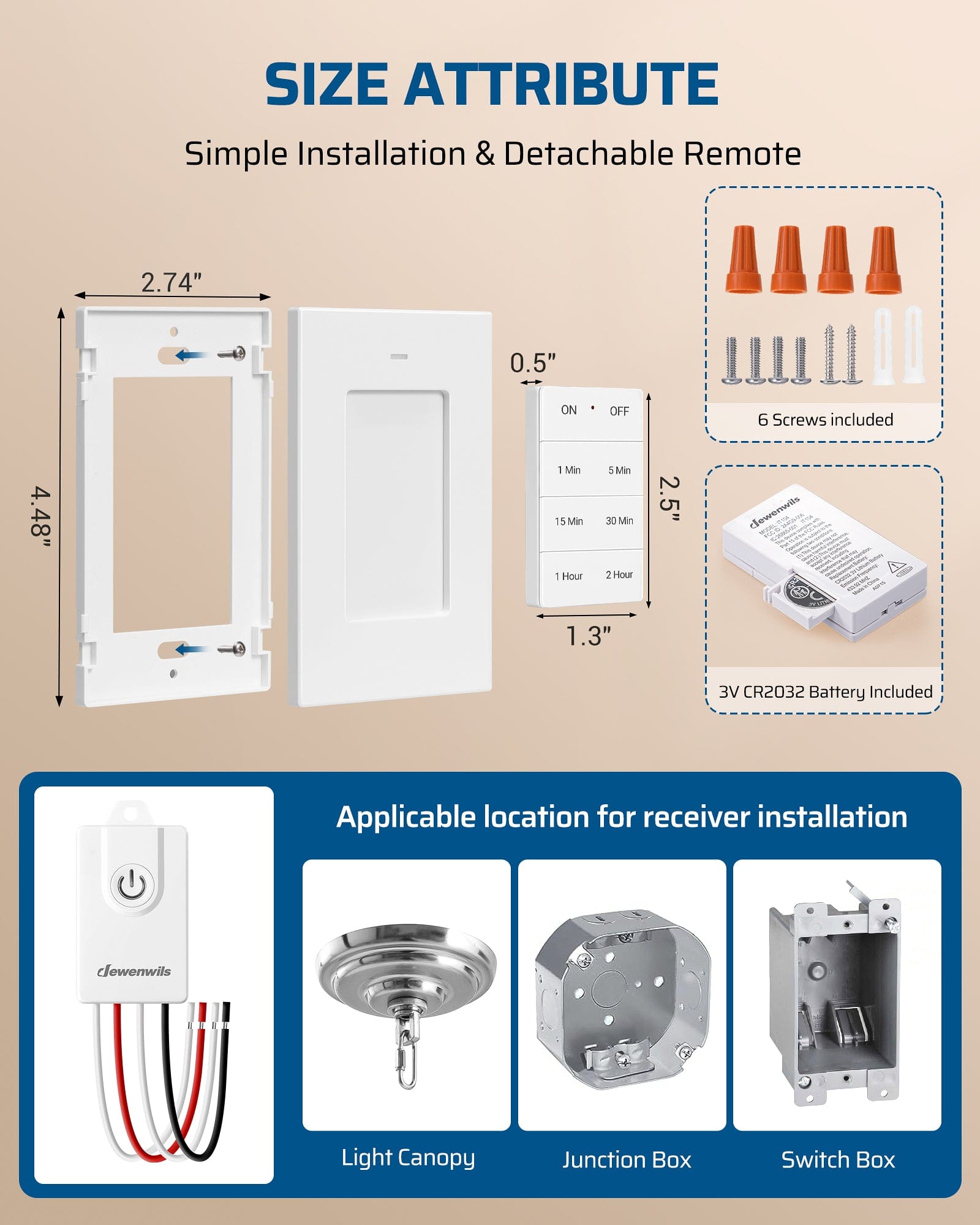 DEWENWILS Wireless Timer Light Switch, 1800W Timer Switch, 1-5-15-30mins, 1-2hours, Neutral Wire Needed, Light Switch Timer with Magnetic Switch for Bathroom Exhaust Fans, Indoor Automated Lighting-HWLT11G