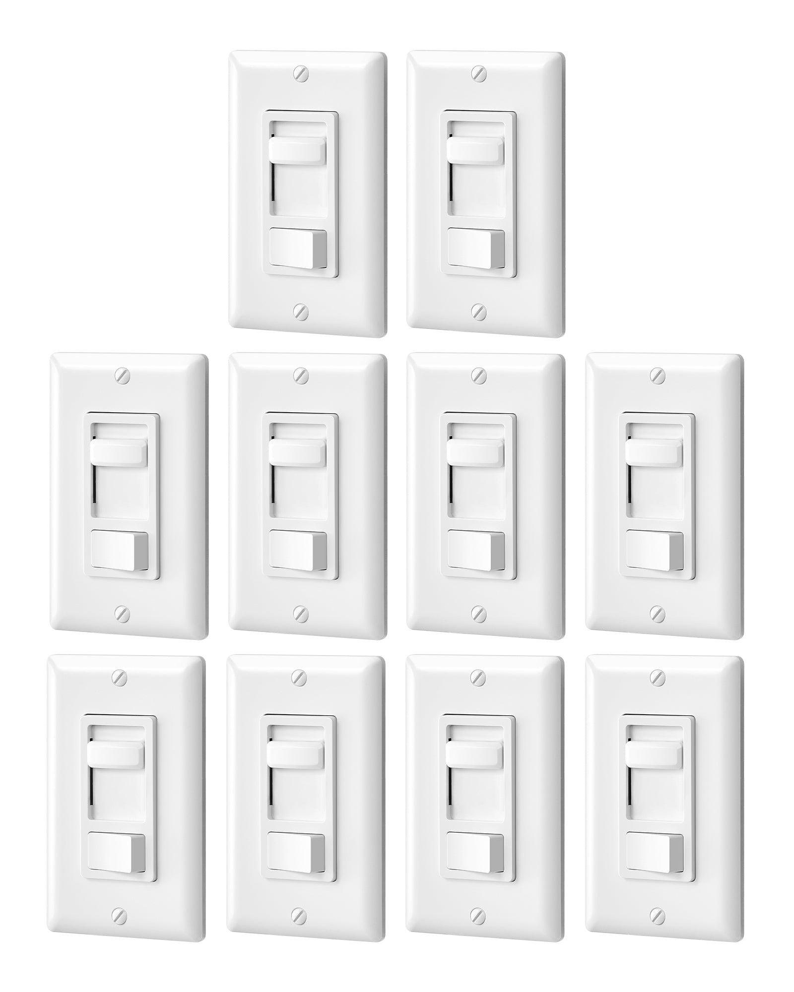 DEWENWILS Dimmer Switch for LED Lights, 600W Incandescent/Halogen and 150W CFL/LED, Single-Pole or 3-Way Dimmer Light Switch, White, 10 Packs-HWMD02F