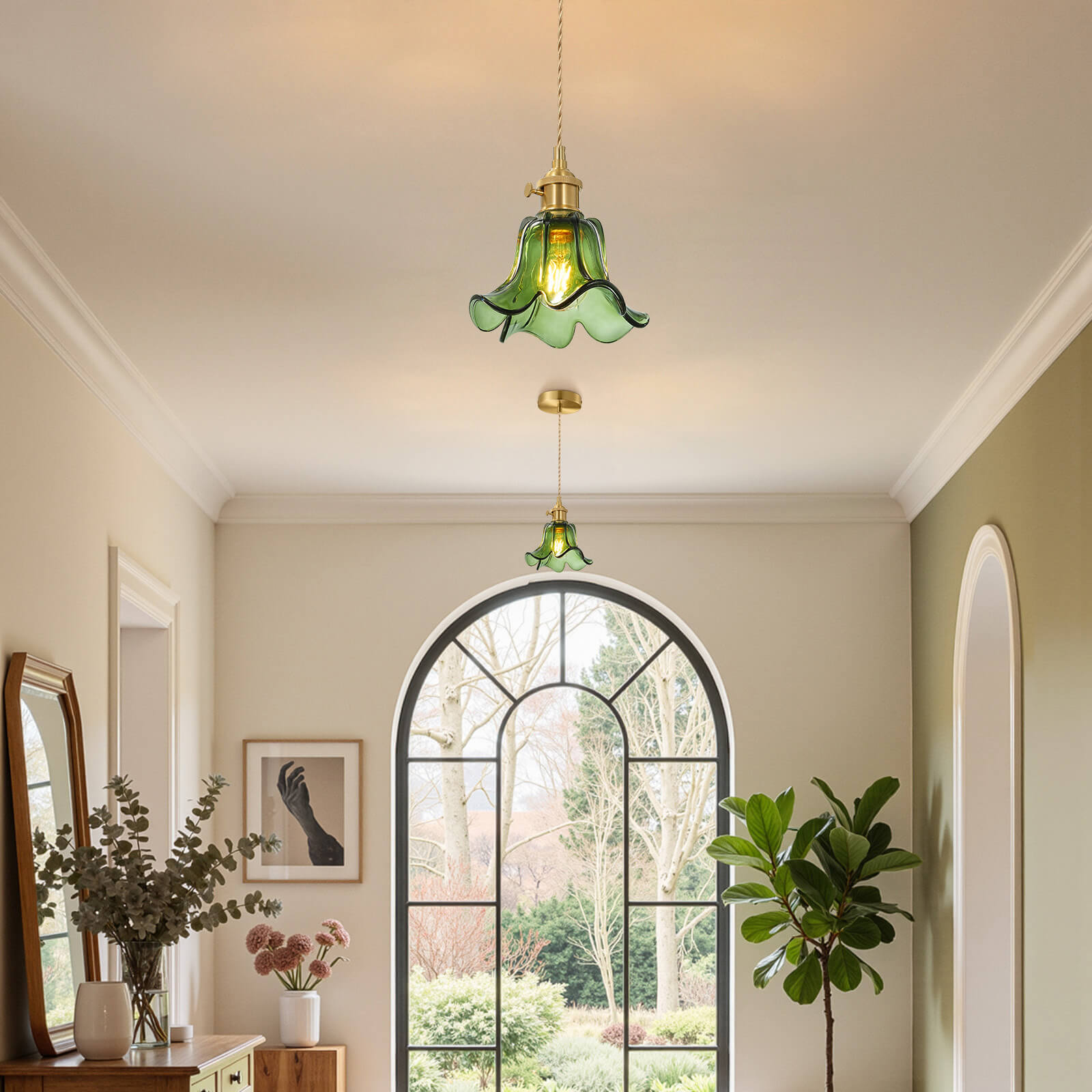 Mid-Century Adjustable Floral Pendant Light