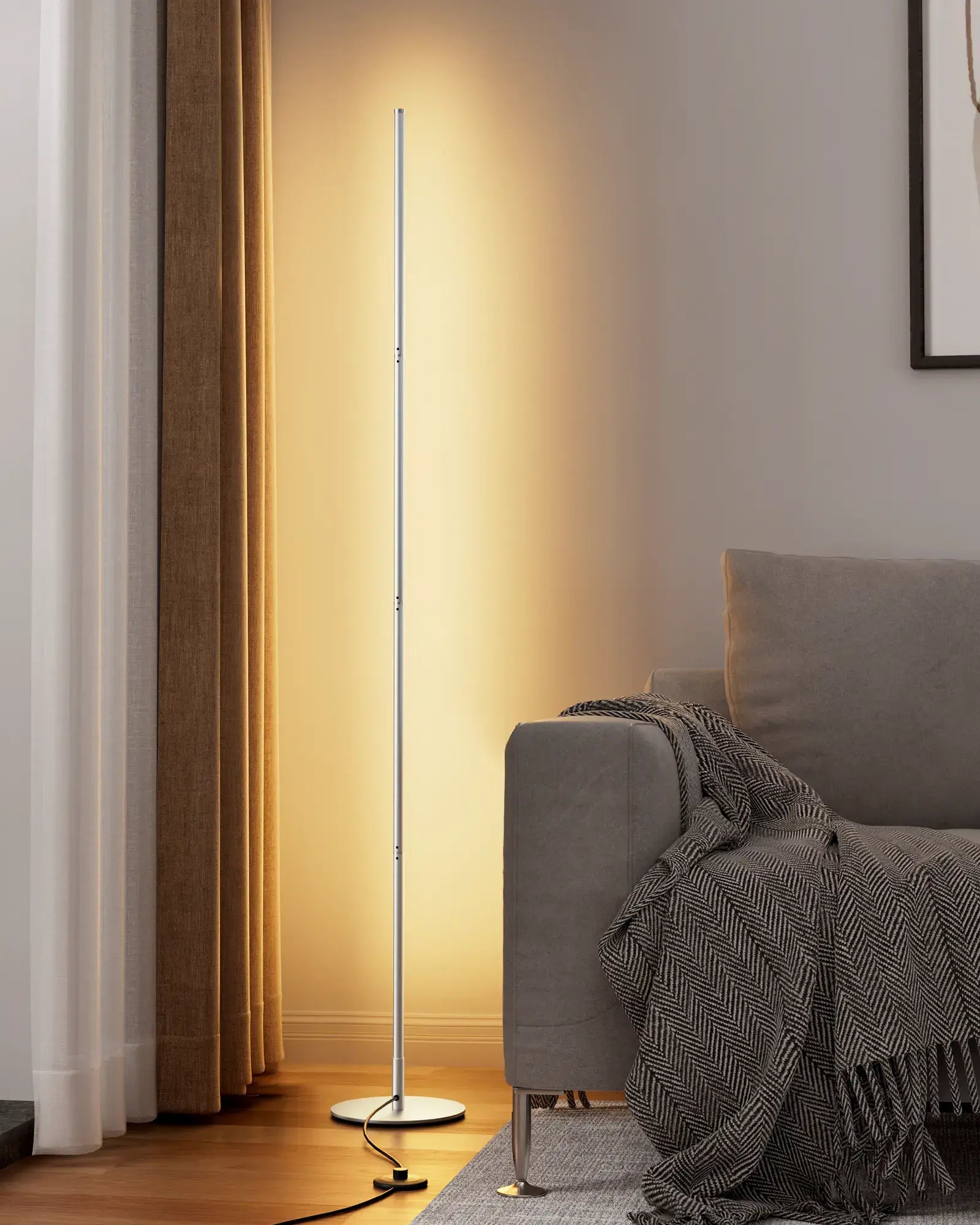 Modern Minimalist Adjustable-Height Dimmable LED Corner Floor Lamp with Remote Control