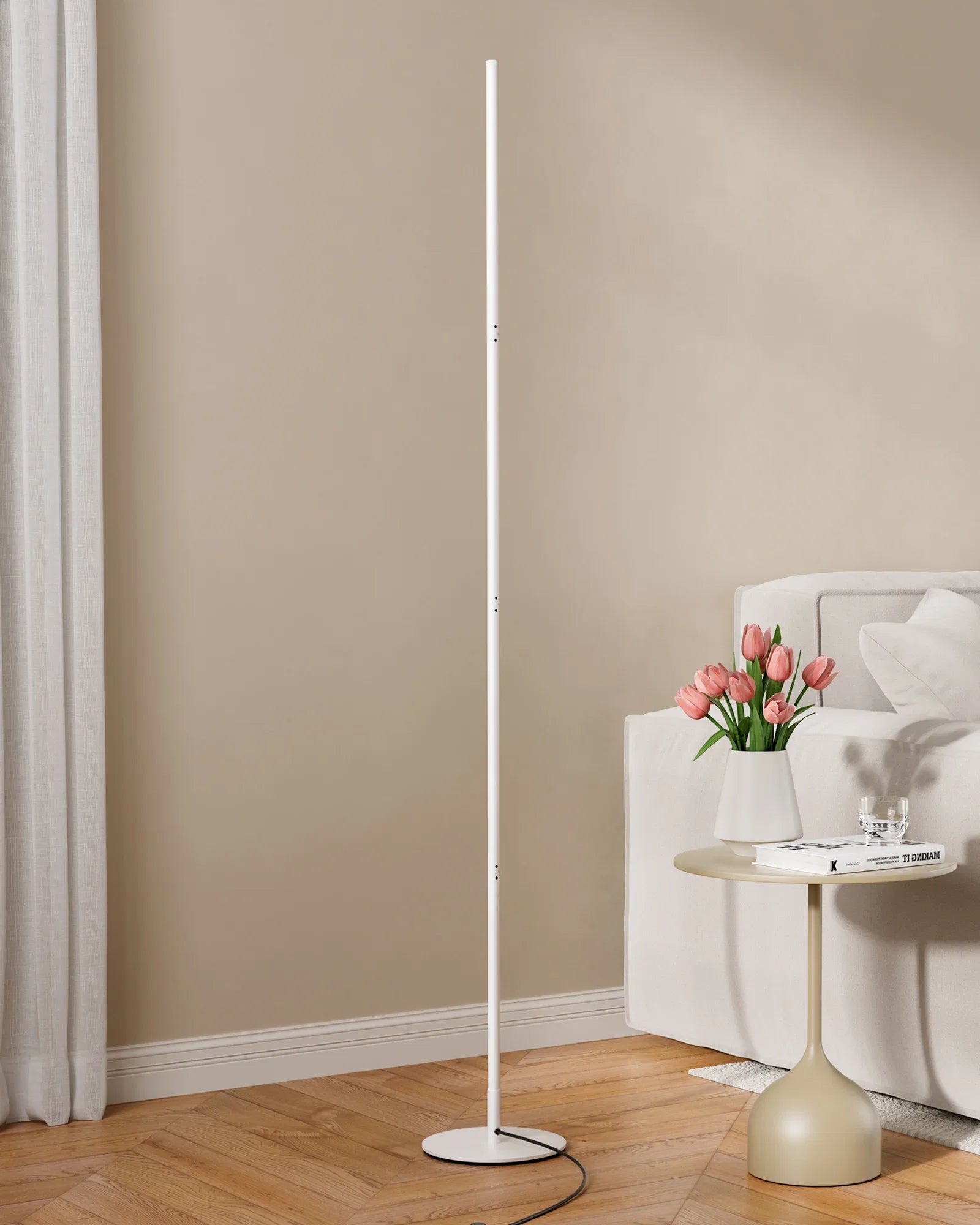 Modern Minimalist Adjustable-Height Dimmable LED Corner Floor Lamp with Remote Control