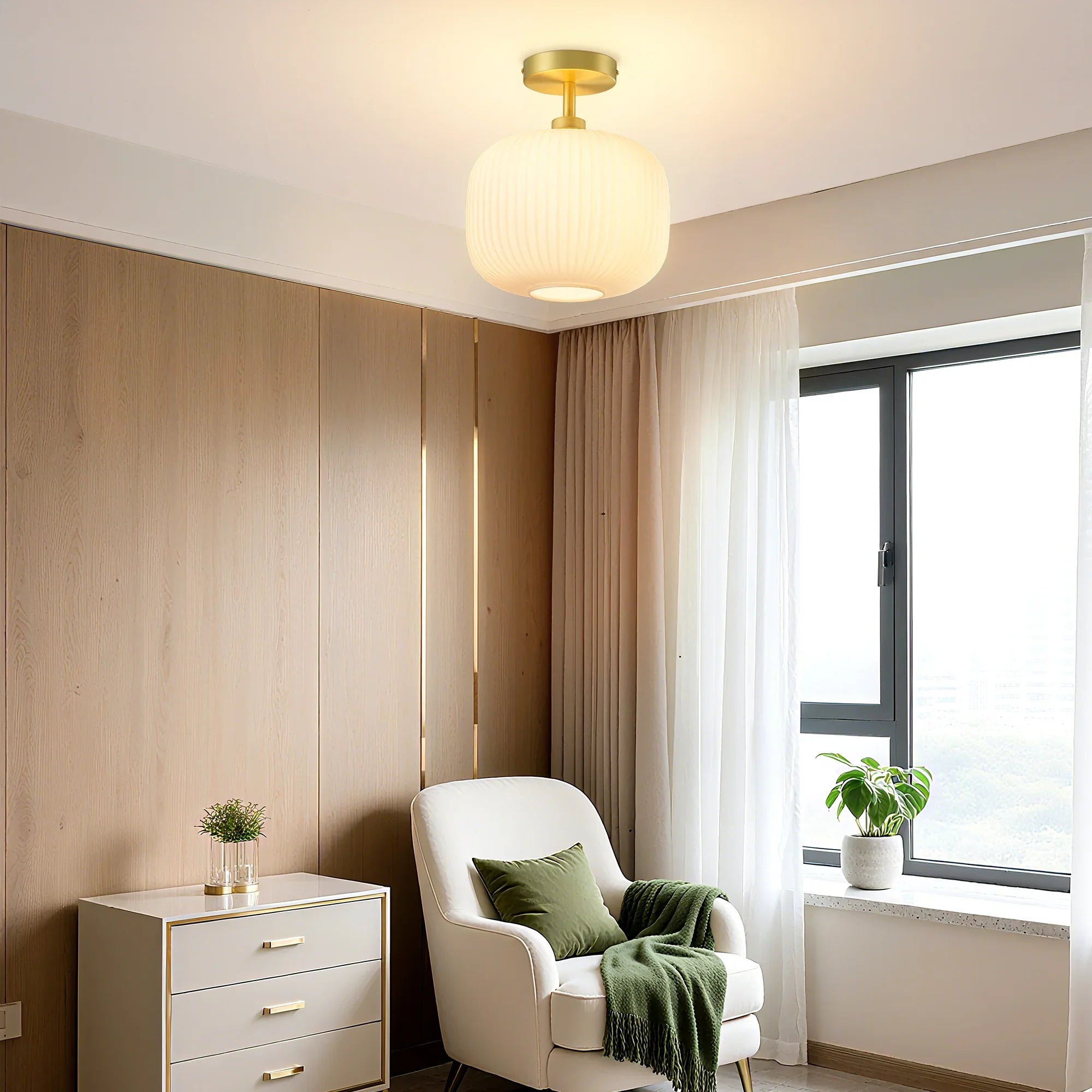 Modern White Glass Flush Mount (10")
