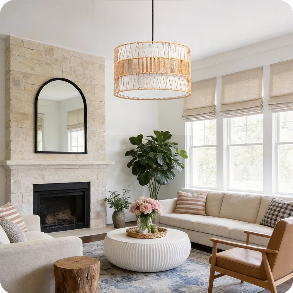 Natural Paper Rope Fabric Pendant Light  (16")