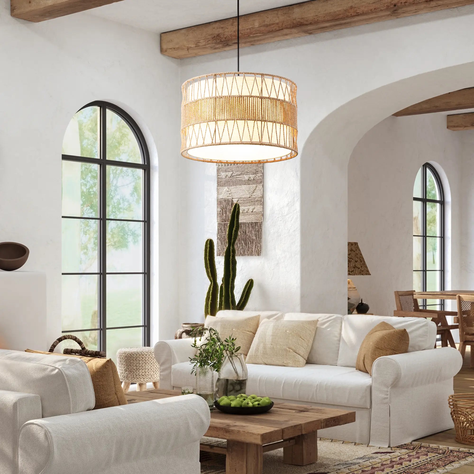 Natural Paper Rope Fabric Pendant Light  (16")