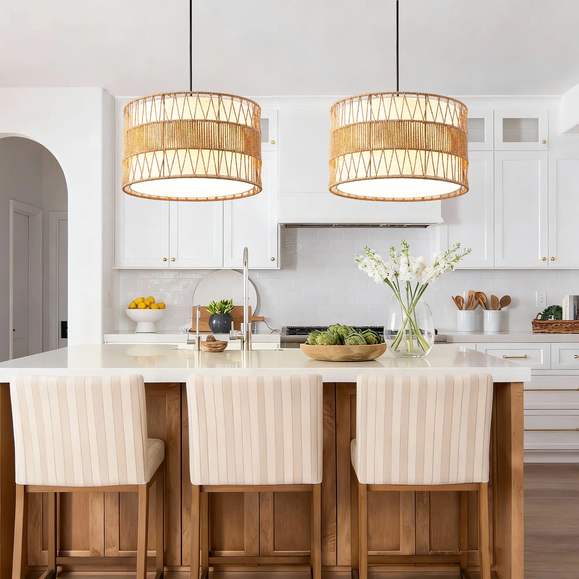 Natural Paper Rope Fabric Pendant Light  (16")