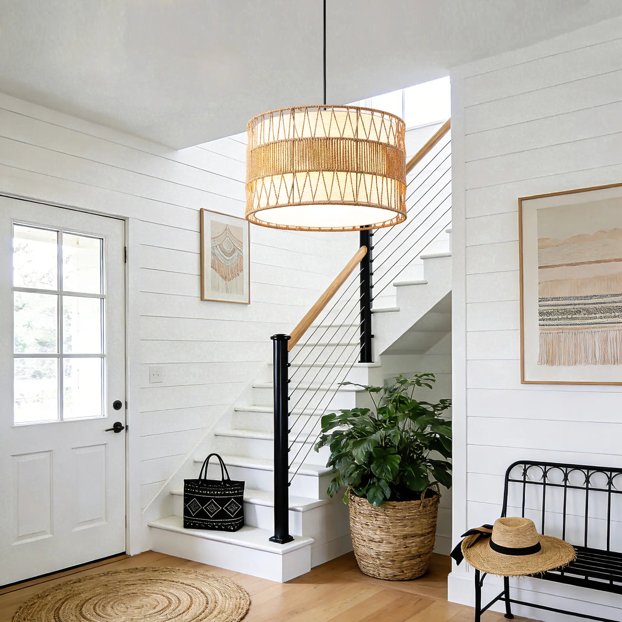 Natural Paper Rope Fabric Pendant Light  (16")