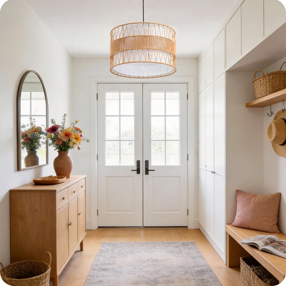Natural Paper Rope Fabric Pendant Light  (16")