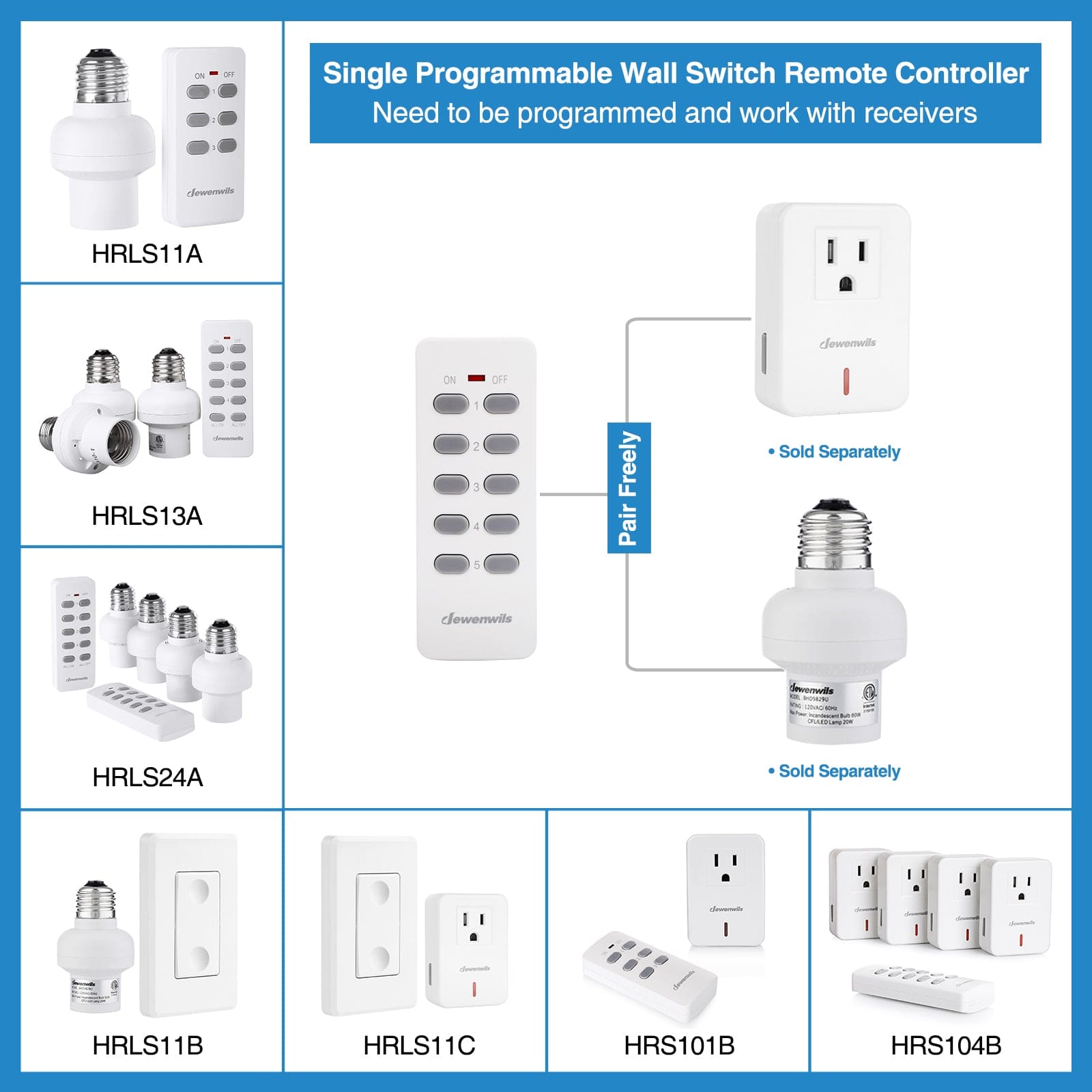 DEWENWILS Single Remote Controller Without Receiver (1 Programmable Remote Controller Only)-HRLS13A-R1