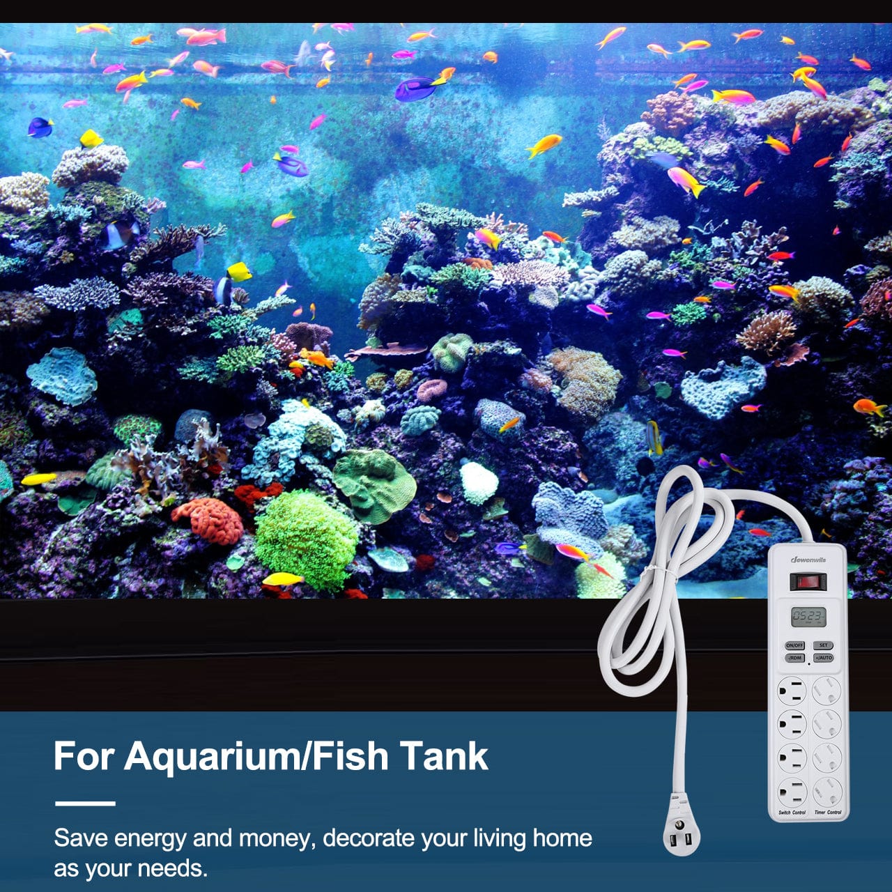 Power Strip with Timer: Controls aquarium and fish tank devices to save energy, reduce costs, and customize your home décor setup
