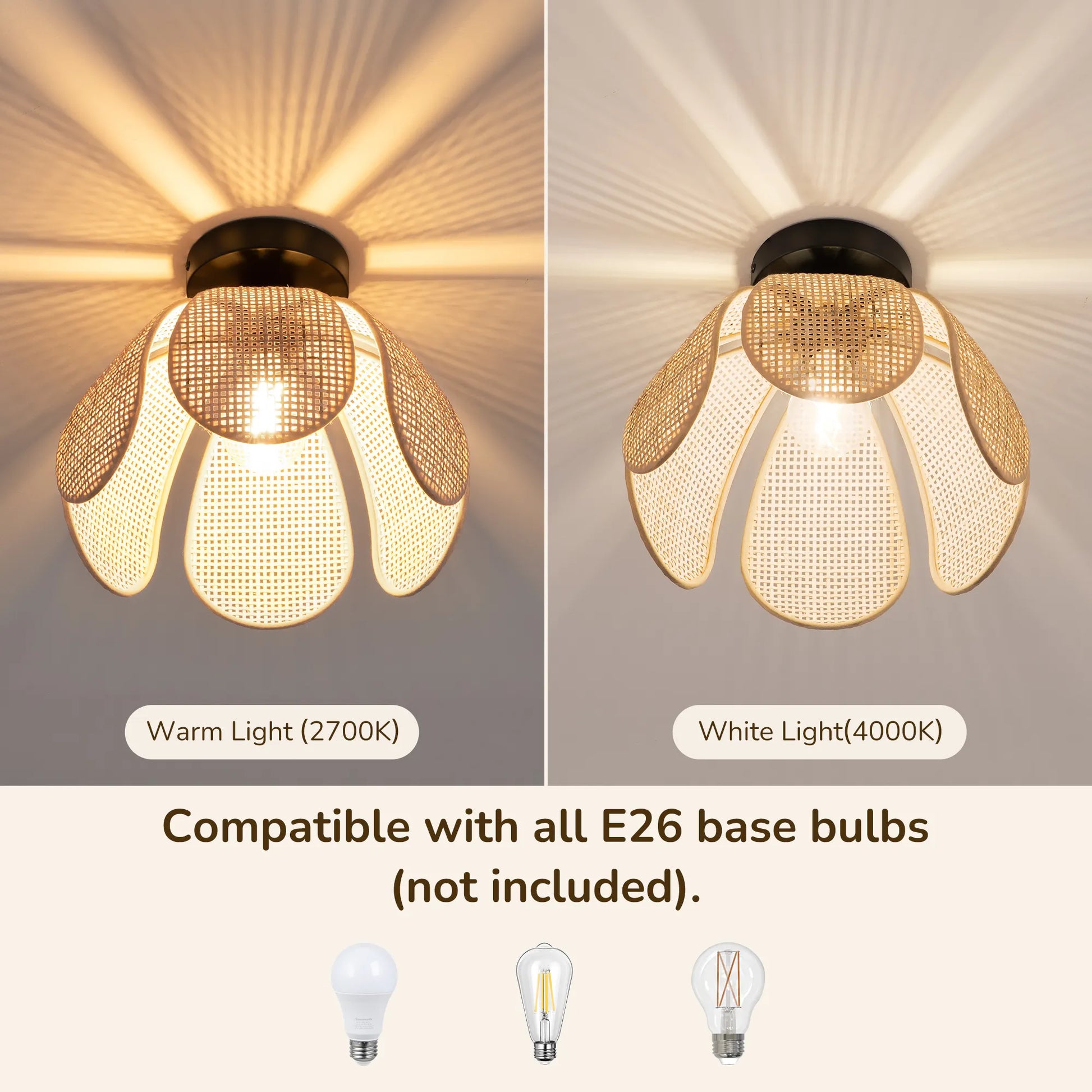 Six-petaled Woven Rattan Semi Flush Mount (12”)