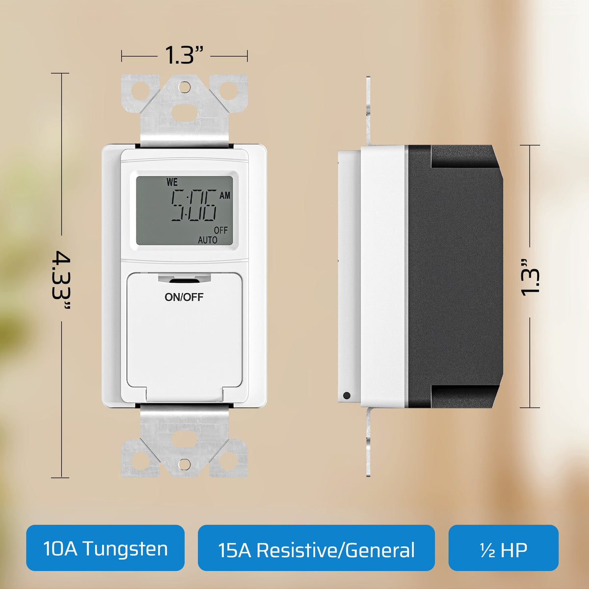 DEWENWILS Programmable In-Wall Digital Timer Switch, 16-On/Off Programs, Countdown (1min-99h59min) & Random & DST, Single-Pole/3-Way, Neutral Wire Required, ETL Listed, White