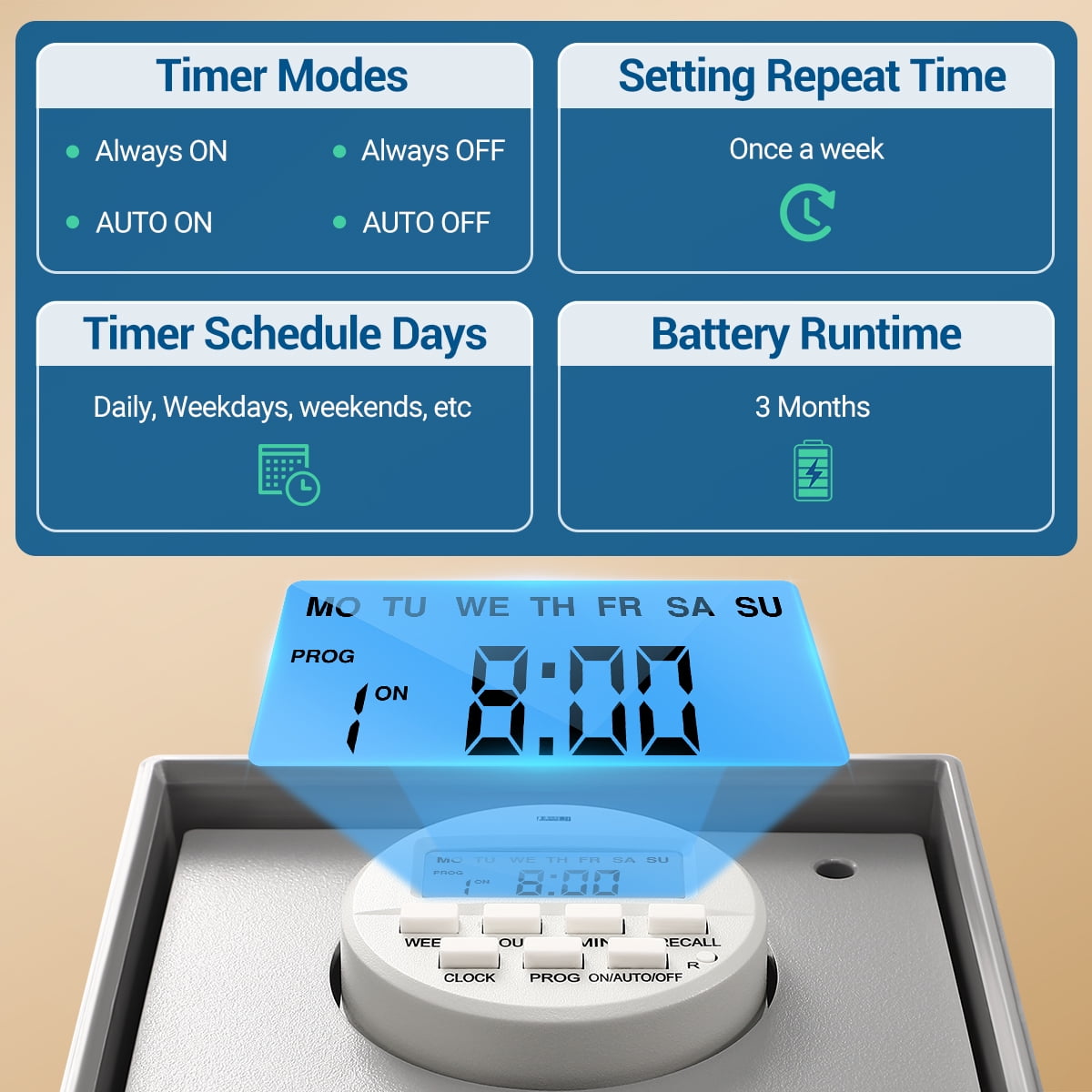 DEWENWILS Outdoor Digital Pool Pump Timer Box, 2HP 40A 120-277 VAC, 7-Day 20 on/off Programmable Timer Switch for Water Heater, Pool Pump, Spa, Motor