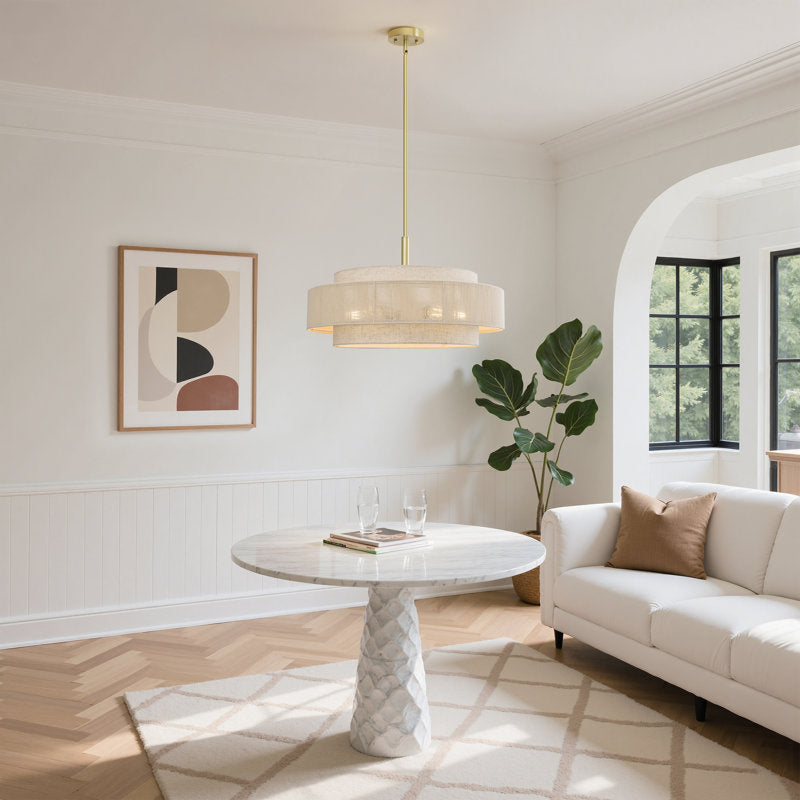 5-Light Drum Chandelier With Fabric And Rope Shades (24'')