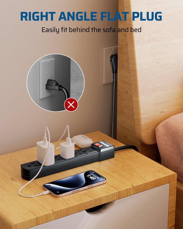 DEWENWILS 2-Pack 6-Outlets Power Strips, Surge Protector Power Strip, 2.7Ft Indoor Extension cord,New