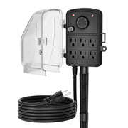 DEWENWILS Outdoor Power Stake Timer, Dusk to Dawn, 6 Grounded Outlets, 15A Mechanical Knob Control, 6FT Extension Cord, Waterproof Safety Cover, Power Strip with Timer for Outdoor Lights, Pool Pump