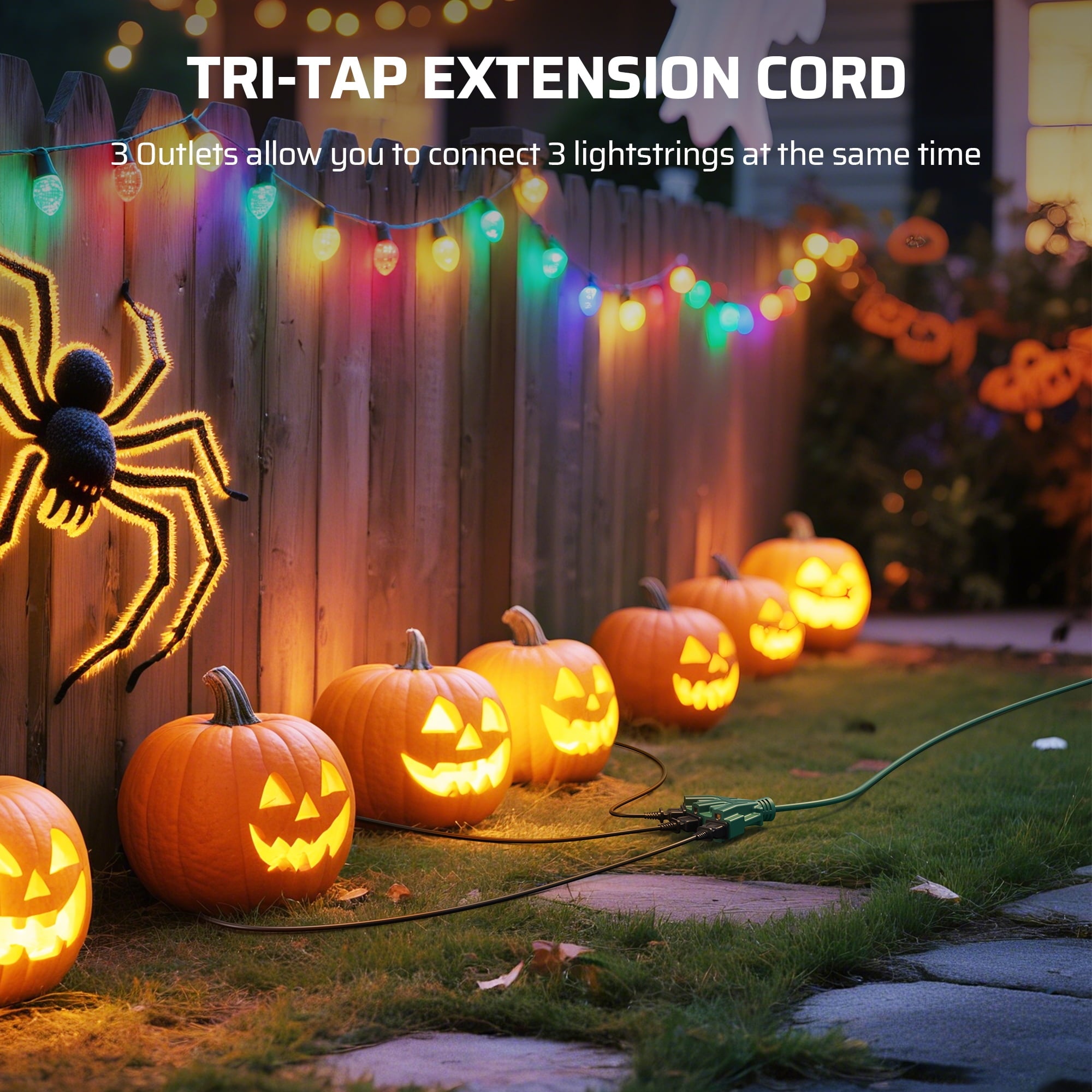 DEWENWILS 20 ft Outdoor Extension Cord with Multiple 3 Outlets 3 Prong 16 AWG SJTW for Outside Green Color