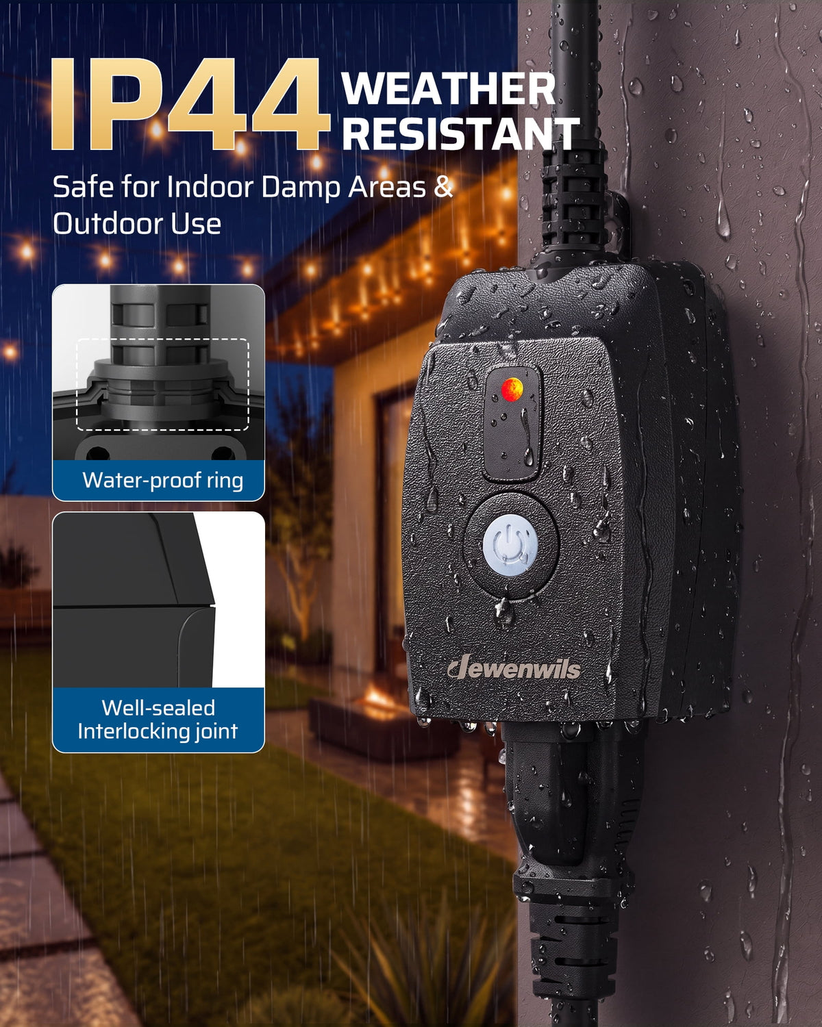 DEWENWILS Outdoor Dimmer Switch for Lights with 100ft Range Stepless Slide Switch Remote Control Dimming Plug