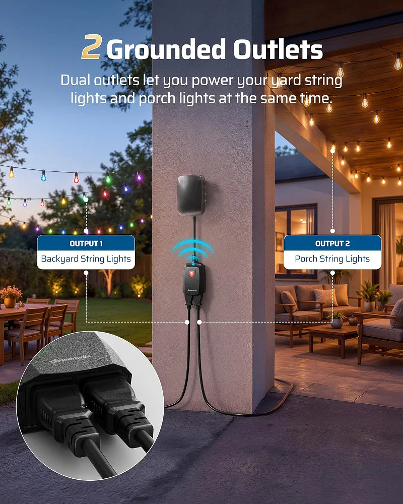 DEWENWILS Outdoor Dimmer Plug, 2 Grounded Outlets Slide Stepless Dimming