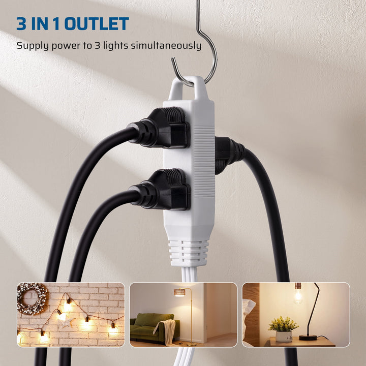 DEWENWILS 3 FT Extension Cords for Indoor 3 Prong with 3 Outlets Power Strip SPT-3 16 AWG 3-Pack