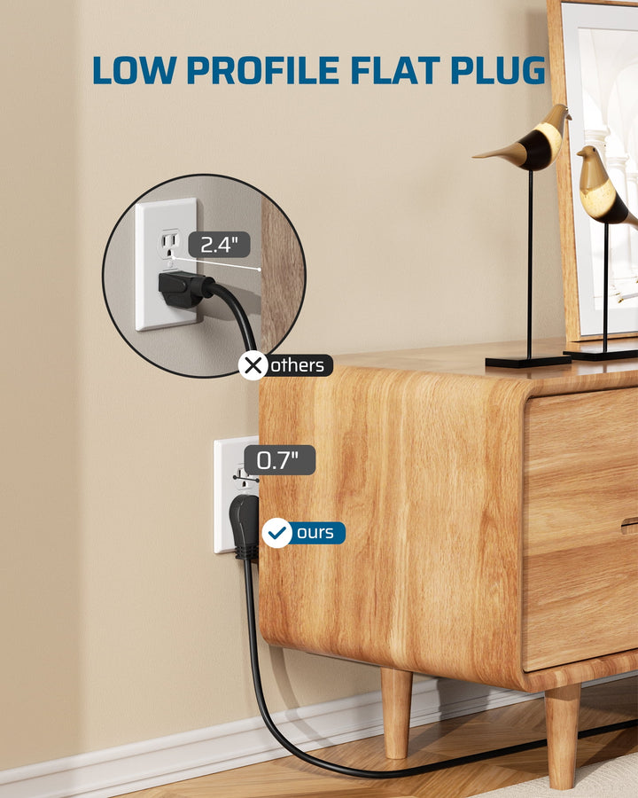 DEWENWILS 2Pack 15A 125V 800J Surge Protector Power Strips 6ft Heavy Duty SJT Cord, 360° Flat Plug, ETL Certified, Black