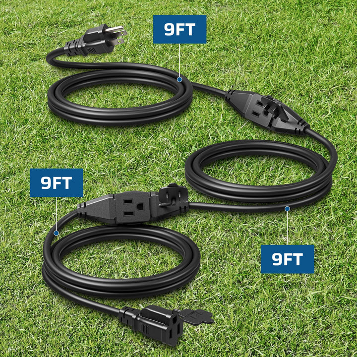 DEWENWILS 27 FT Extension Cords for Outside 16 AWG Evenly 3 Outlets with Safety Cover 3 Prong for Holiday Lights Decoration