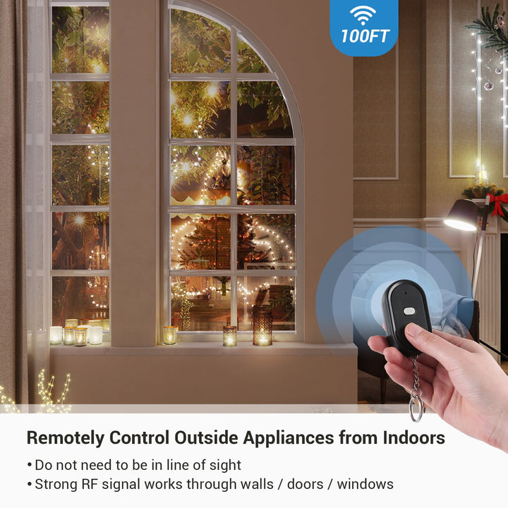 DEWENWILS Outdoor Wireless Remote Control Outlet, Weatherproof Remote Control Light Switch, 15 Amp, No Interference, Black