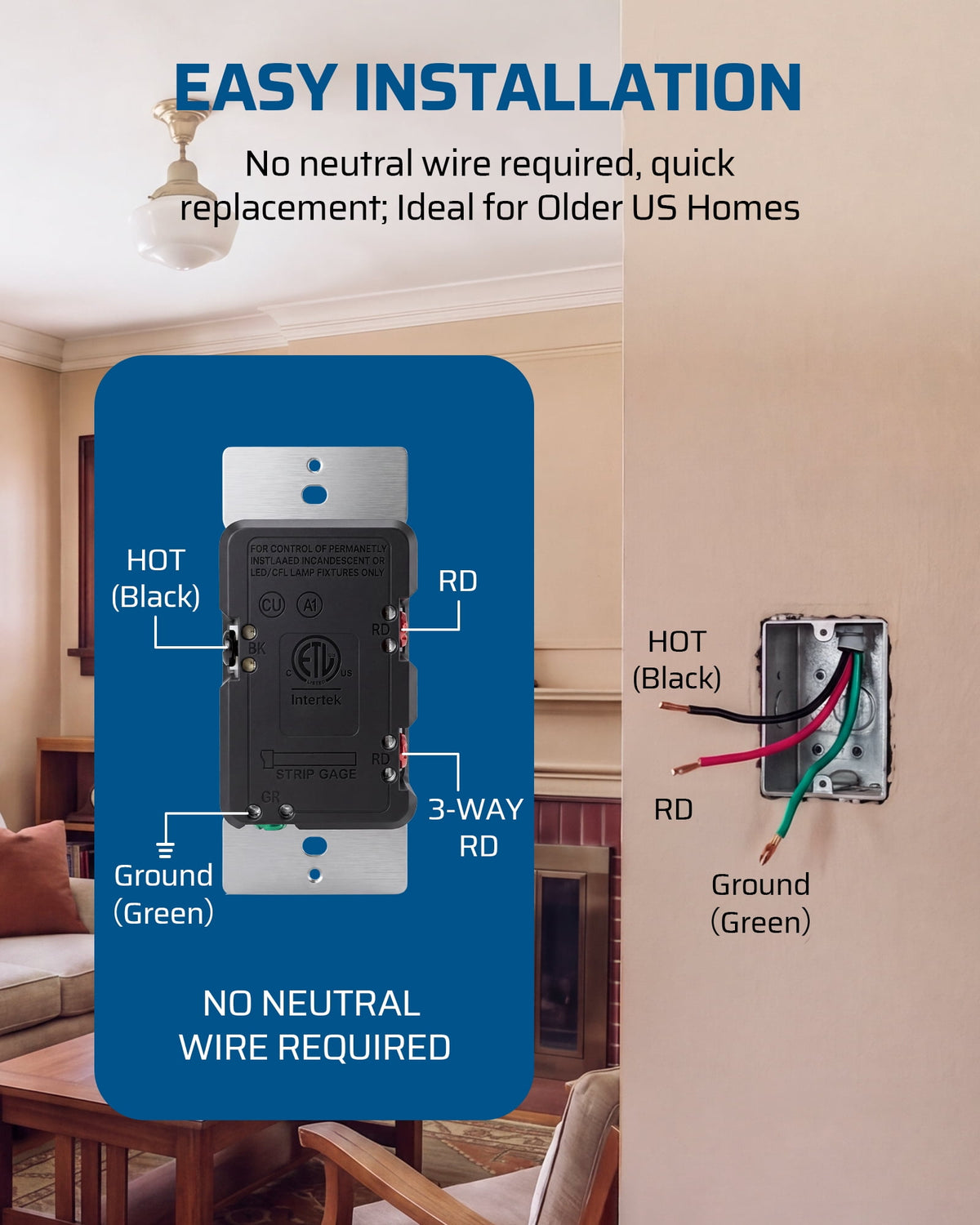 DEWENWILS Dimmer Switch for LED Lights, 700W Incandescent/Halogen and 300W CFL/LED, Single-Pole or 3-Way Dimmer Light Switch