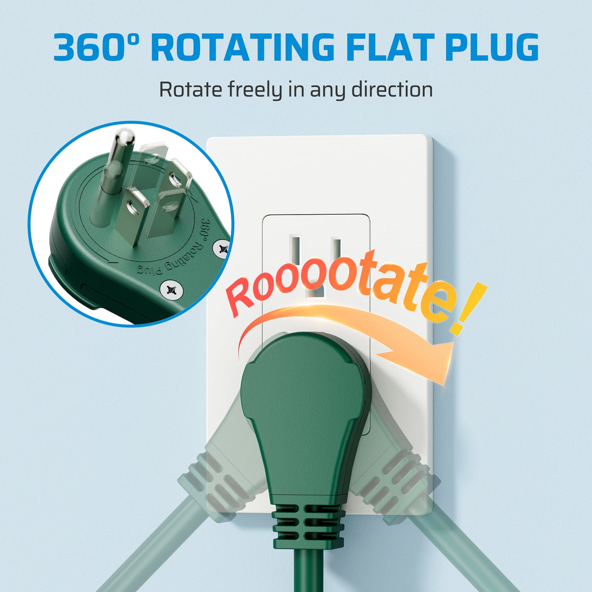 DEWENWILS 10FT Outdoor Extension Cord With 3 Outlets 3 Prong Rotatable Flat Plug 16 AWG 16/3 Gauge SJTW 2-Pack