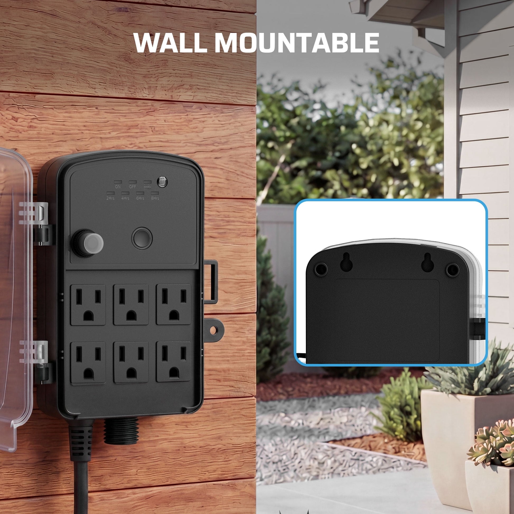 DEWENWILS 50FT Outdoor Power Stake Timer with 6 Outlets, 125VAC 15A, Light Sensor & Overload Protection, 4 Modes (Always On/Off/Photocell/Timer), Weatherproof, Black